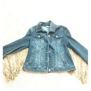 Stretch denim and fringe jacket.